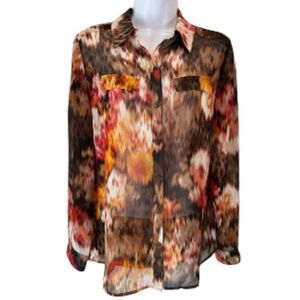 Preppy Casual Chico's Watercolor Tie-Dye Sheer Button Down Blouse